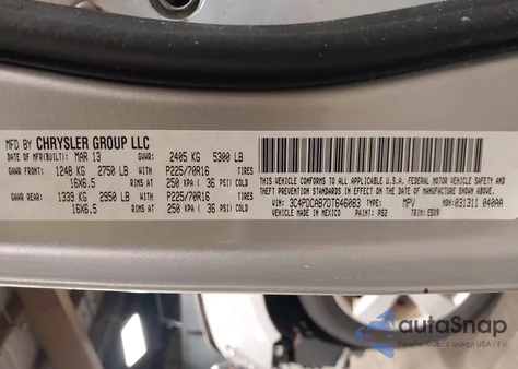 2013 Dodge Journey American Value Pkg из США, поврежденный, VIN 3C4PDCAB7DT646083